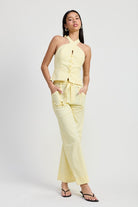 AVAH-Light and Airy Pale Yellow Linen Pants