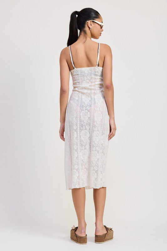Back view of dress showing adjustable straps and sheer lace details