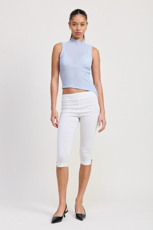 AVAH-Modern Flow Asymmetric Hem Mock Neck Top-Baby Blue