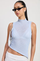 AVAH-Modern Flow Asymmetric Hem Mock Neck Top-Baby Blue