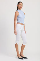 AVAH-Modern Flow Asymmetric Hem Mock Neck Top-Baby Blue