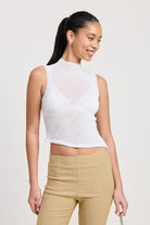 AVAH-Modern Flow Asymmetric Hem Mock Neck Top-White