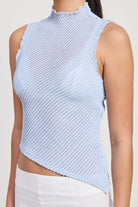 AVAH-Modern Flow Asymmetric Hem Mock Neck Top-Baby Blue