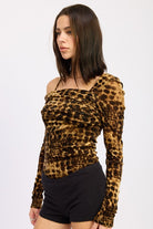 Leopard sheer bodysuit long sleeve fit