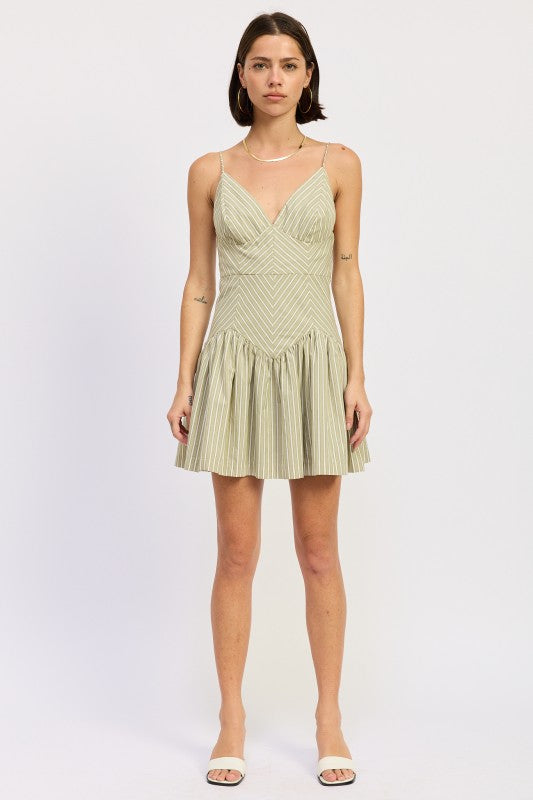 Sage drop waist mini dress full front view