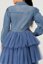 Fitted waist denim tulle dress back detail