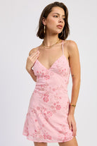 Rose Pink floral sequin embellished mini dress front view