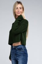 Sophisticated Warmth Mock Neck Pullover Sweater-Green-Avah