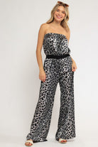 AVAH-Wild At Heart Cheetah Strapless Wide Leg Jumpsuit-Black