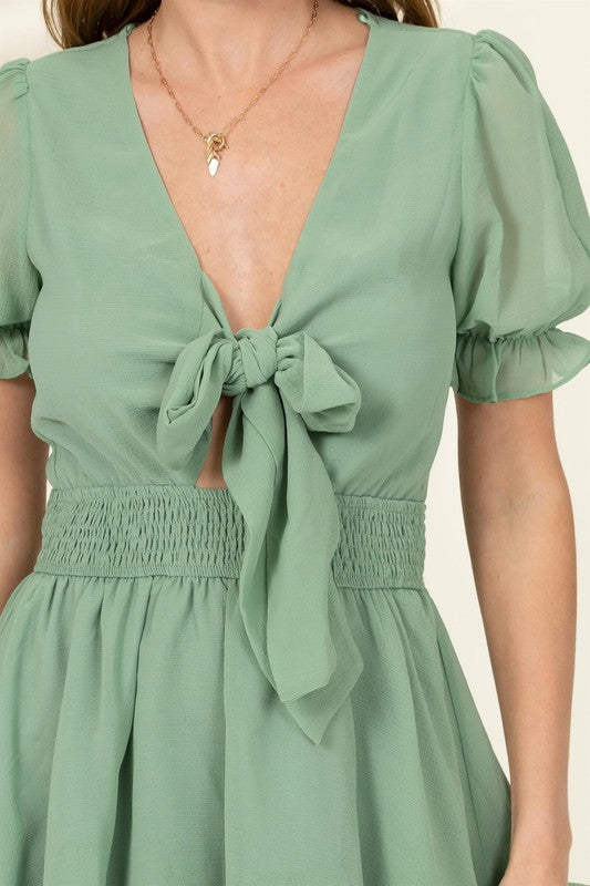 AVAH-Lacey V-Neck Ruffle Mini Dress-Jade Green