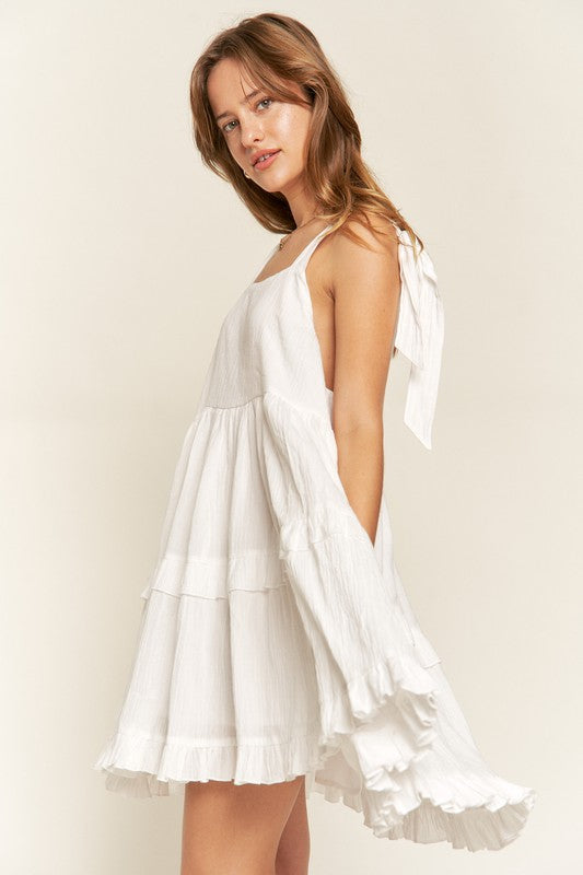 Sundrenched Flair Ruffle Dress-White-Avah