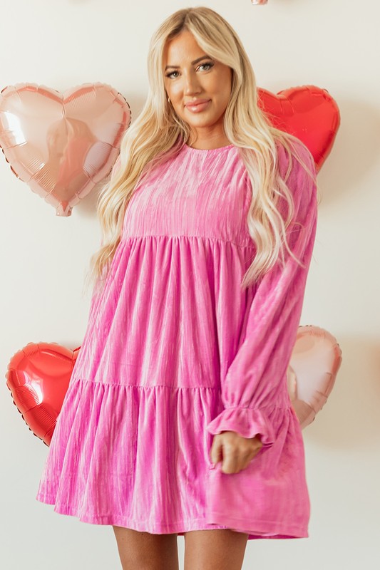Sweet Bliss Pink Velvet Long Sleeve Mini Dress
