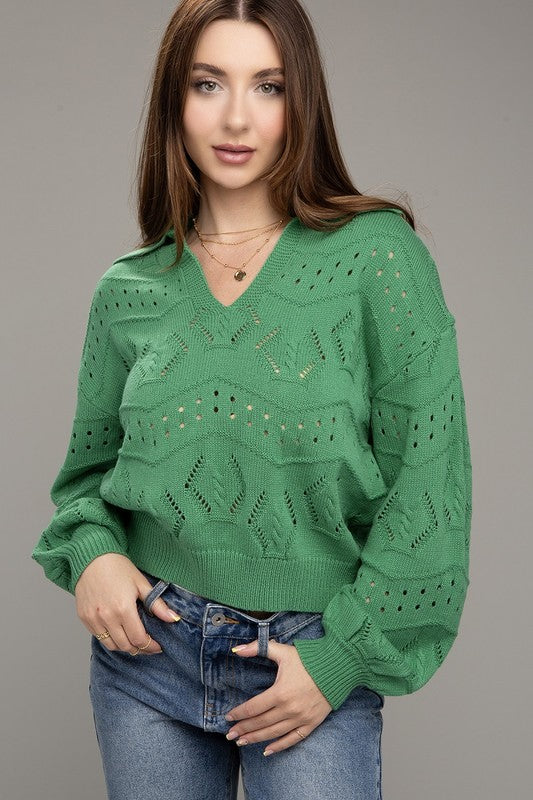 Limelight Moment Green Collared Pullover Sweater-Avah