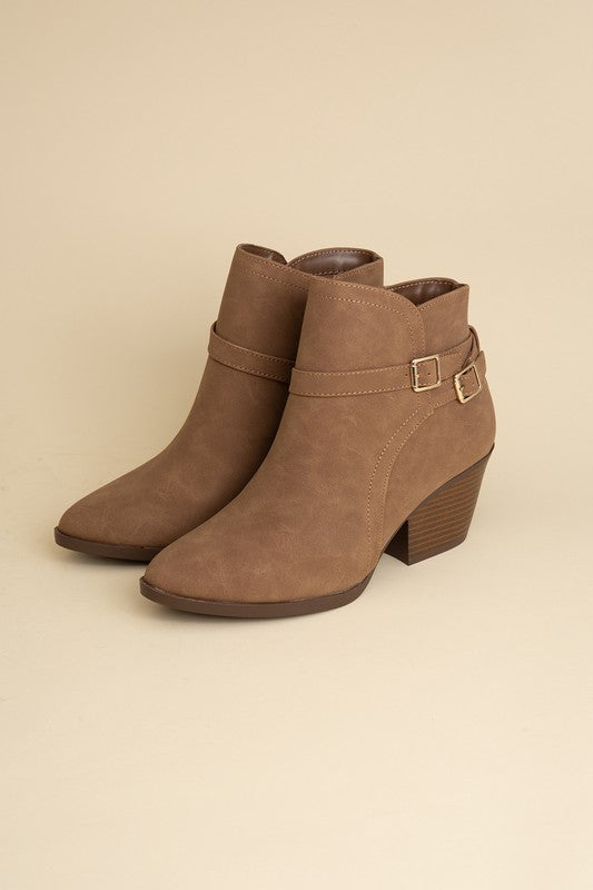Ankle Boots With Buckle Detail - Tan-Avah