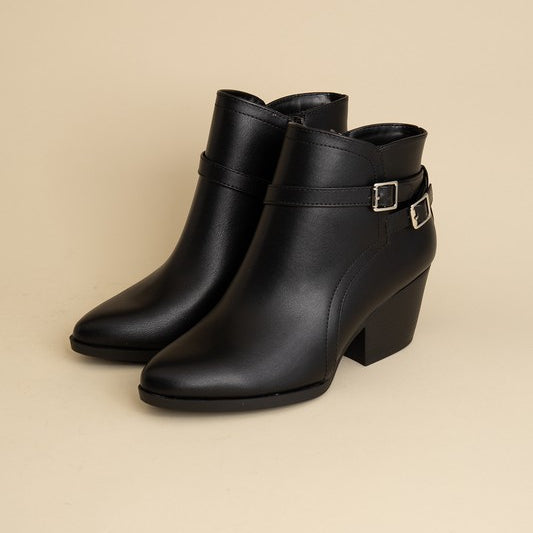 Ankle Boots With Buckle Detail - Black-Avah