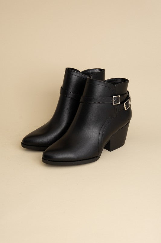 Ankle Boots With Buckle Detail - Black-Avah