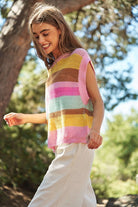AVAH-Coastal Breeze Crochet Sweater Vest-Pink Stripe