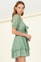 AVAH-Lacey V-Neck Ruffle Mini Dress-Jade Green