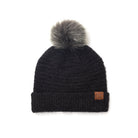 Navy boucle knit hat with faux fur pom 