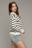 Senora Stripe Collared Knit Sweater-Ivory-Avah