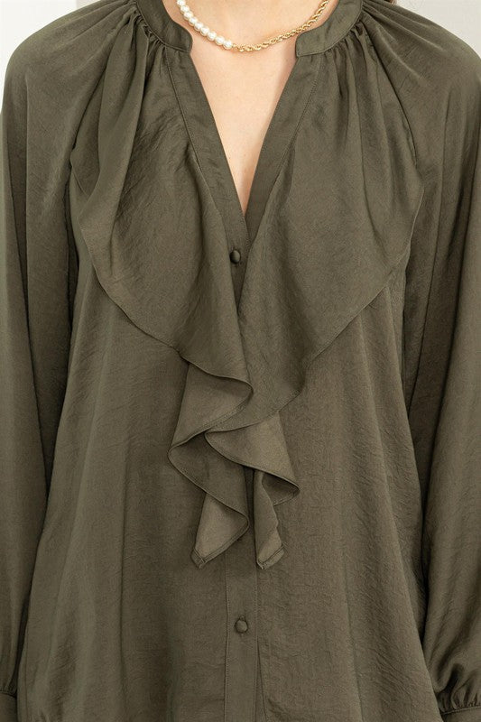 High Demand Ruffled Chic Blouse-Olive-AVAH