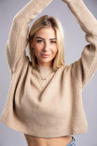 Sophisticated Warmth Mock Neck Pullover Sweater-Khaki-Avah