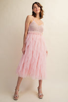 AVAH-Tulle Temptation Crochet Midi Dress-Pink