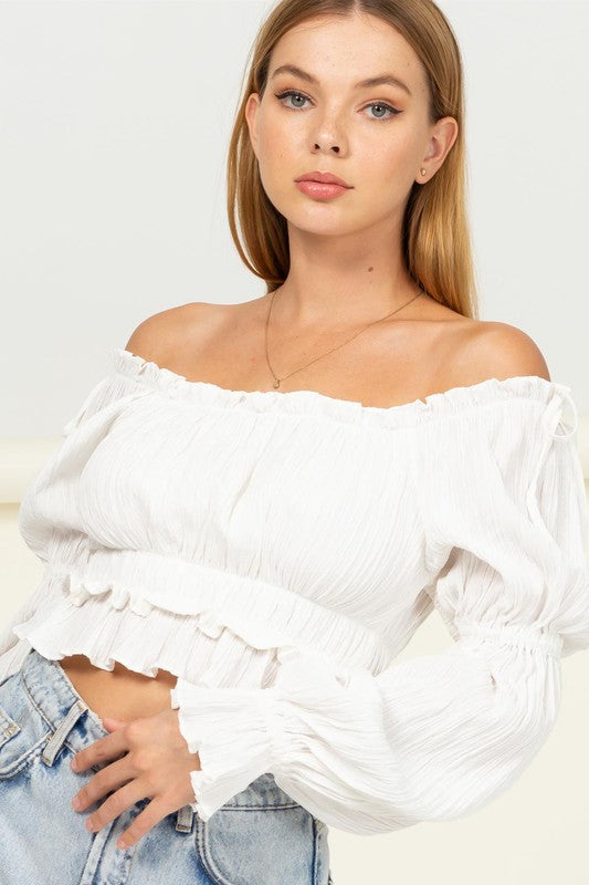 AVAH-Blushing Beauty Off The Shoulder Long Sleeve Blouse-White