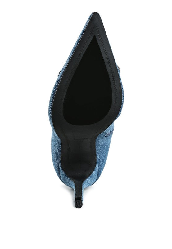 Blue Vision Denim Pointed Toe Boots