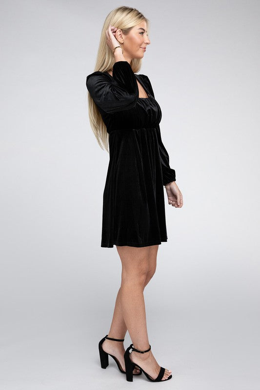 Enchanted Evening Long Sleeve Black Velvet Dress