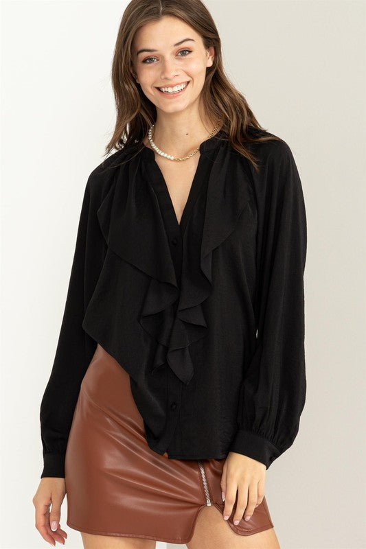 High Demand Ruffled Chic Blouse-Black-AVAH