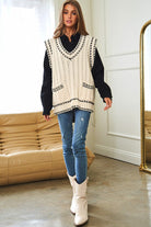 Chic Layer V-Neck Tunic Sweater-White-Avah
