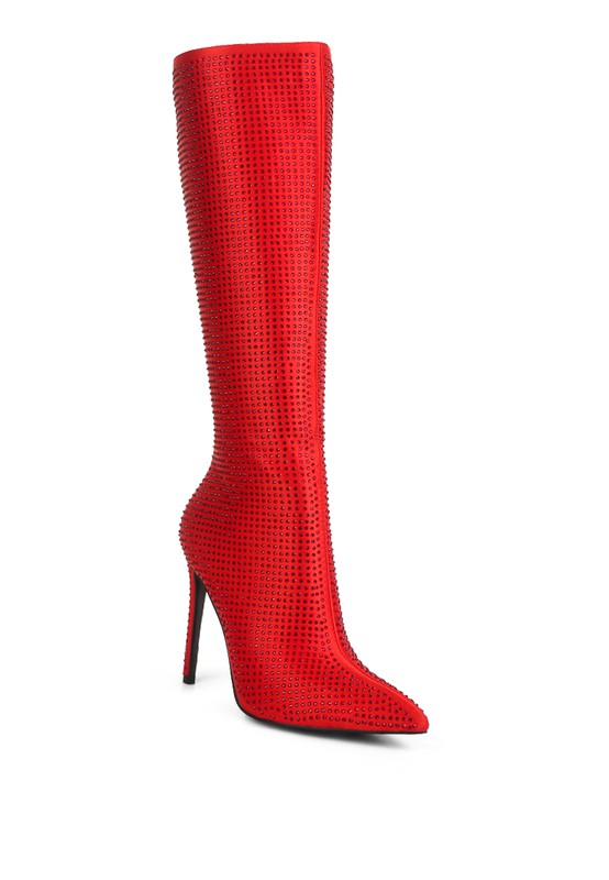 Pipette Diamante Set High Heeled Calf Boot -Cherry Red-Avah