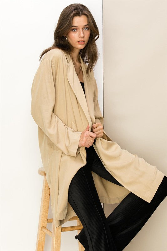Enlightened Button Front Oversized Coat-Khaki-Avah