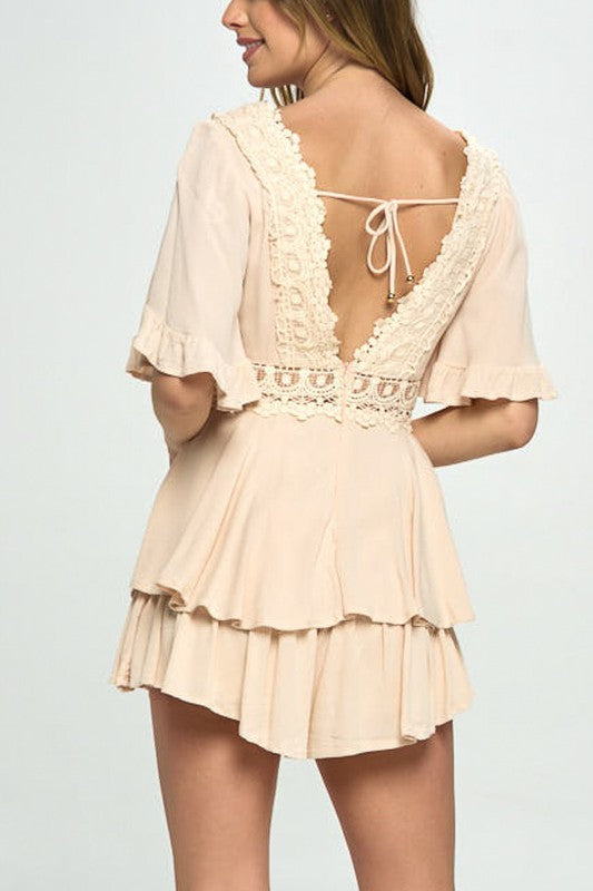 Sincerely Yours Flutter Sleeve Romper - Beige -Avah