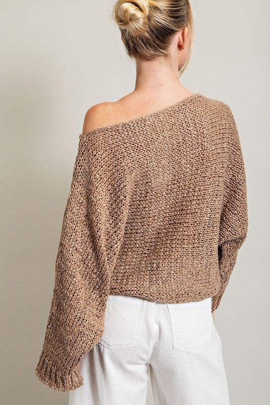 Sandy Loose Fit Knit Sweater Top-Mocha-Avah