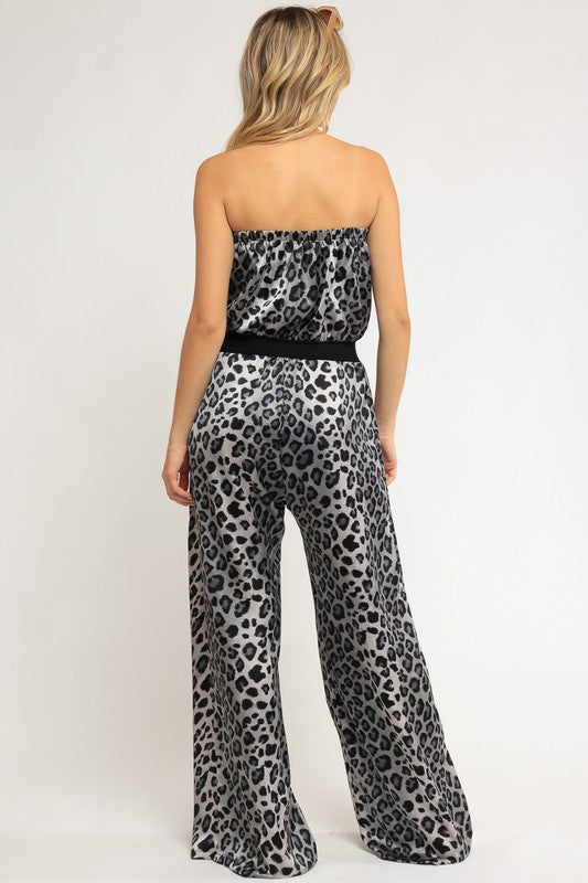 AVAH-Wild At Heart Cheetah Strapless Wide Leg Jumpsuit-Black