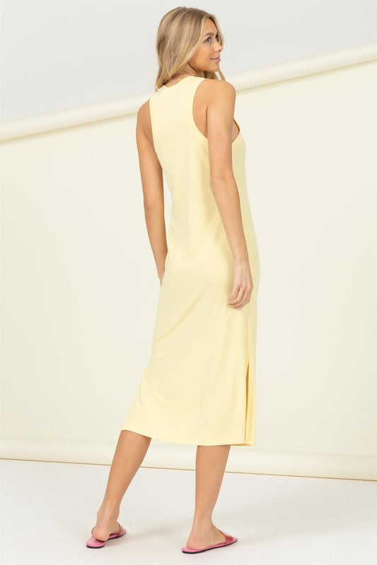 Hazy Daydreams Sleeveless Tank Midi Dress-Butter Yellow-Avah