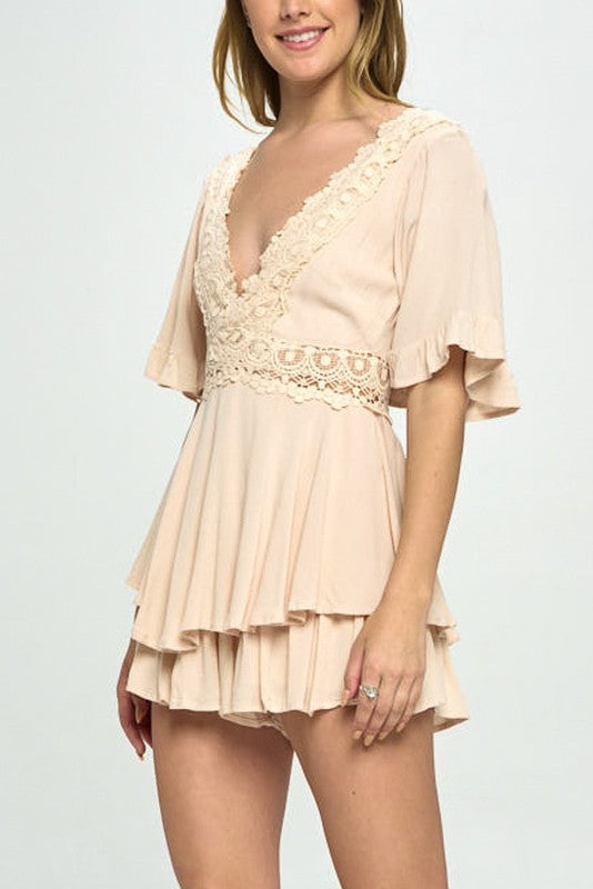 Sincerely Yours Flutter Sleeve Romper - Beige -Avah