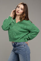 Limelight Moment Green Collared Pullover Sweater-Avah