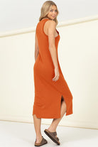 Hazy Daydreams Sleeveless Tank Midi Dress-Yam Orange-Avah