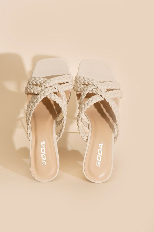Kelly Ann Double Cross Braided Heels - Bone-Avah