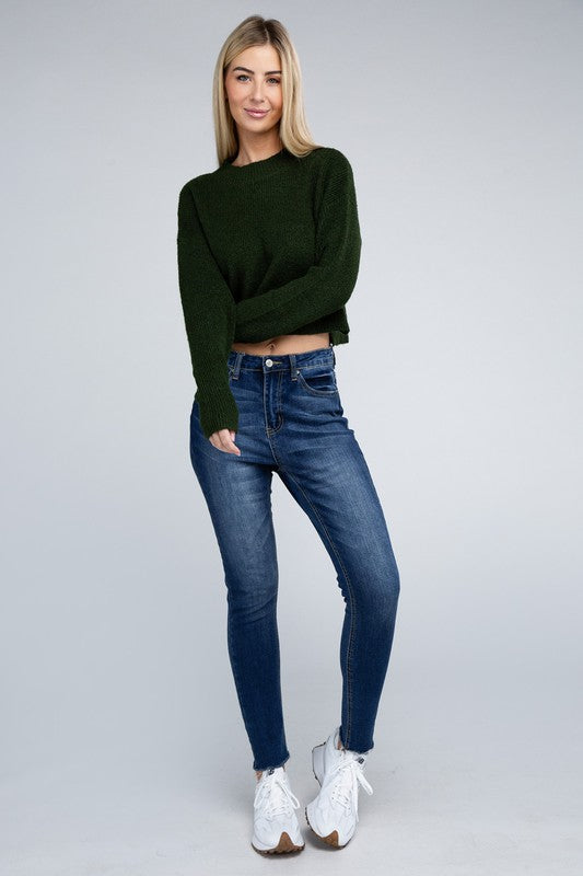 Sophisticated Warmth Mock Neck Pullover Sweater-Green-Avah