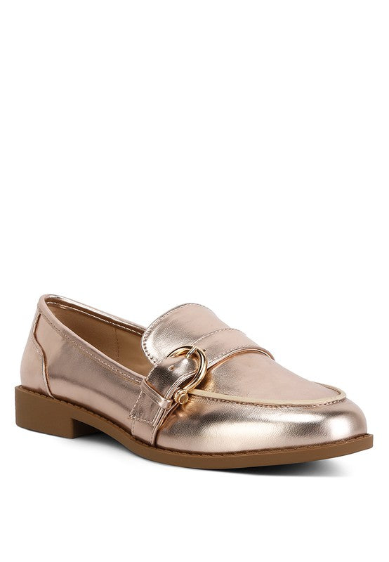 MetroPolish Metallic Faux Leather Loafers - Rose Gold- Avah