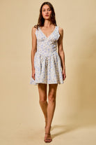 cotton floral fit and flare mini dress front full length view