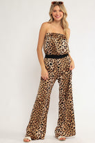 AVAH-Wild At Heart Cheetah Strapless Wide Leg Jumpsuit-Brown