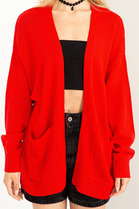 All The Right Reasons Open Front Cardigan Sweater-Red-Avah