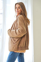 Tranquil Trails Quilted Zip Jacket-Light Brown-Avah