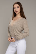 Inspire Beige Lace V Neck Top-Avah