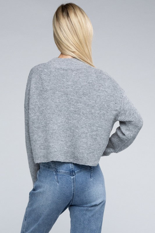 Sophisticated Warmth Mock Neck Pullover Sweater-Heather Gray-Avah